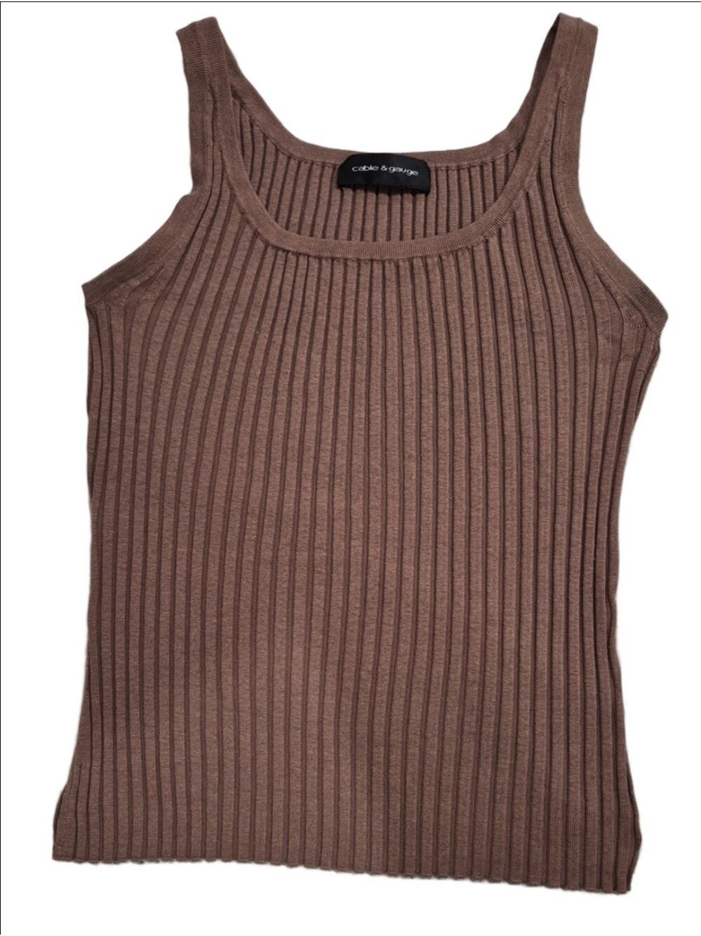 Cable & Gauge Brown Ribbed Tank Top Highly Stretchy One Size Fits Most